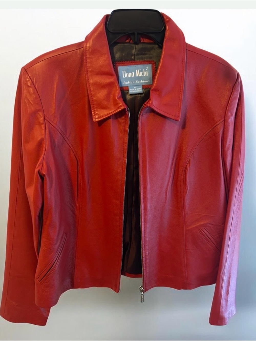 Dona Michi Vintage Red Genuine Leather Zip Up Fitted Jacket - Picture 5 of 8